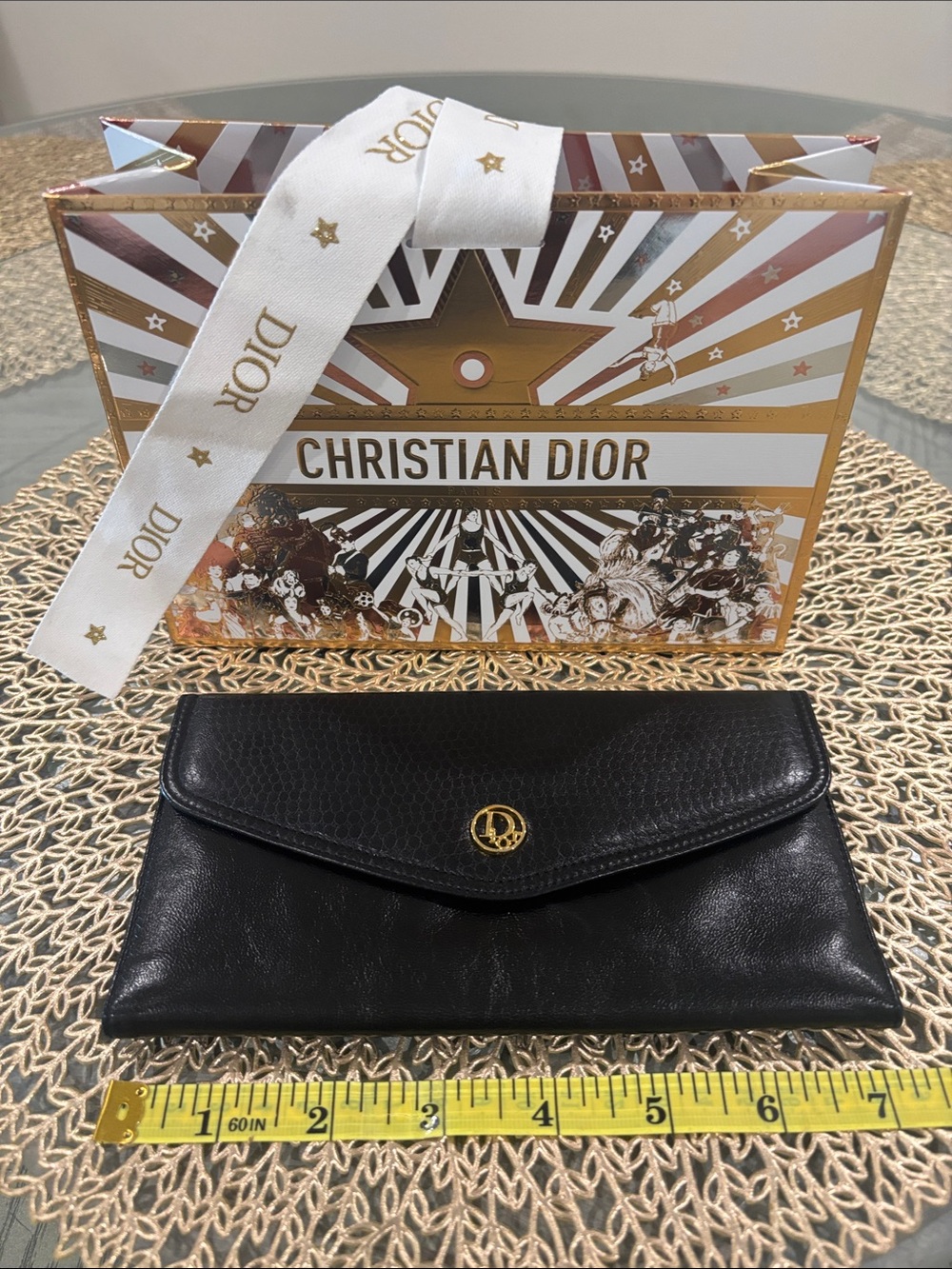 Dior Black Leather Envelope wallet with Gold CD Emblem